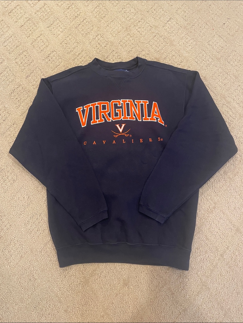Varsity Navy Blue Sweatshirt with Orange Virginia Graphic